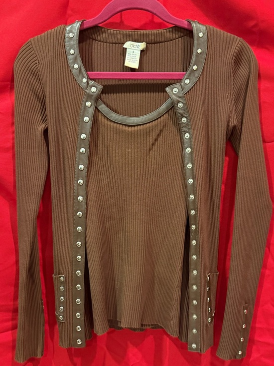 Cache Tops - Cache Brown Ribbed Tank with Contrasting Trim